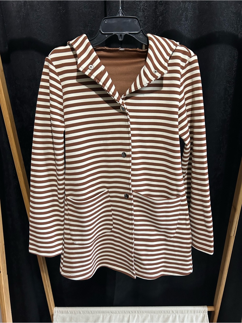 Striped Hooded Jacket - Brown & Cream